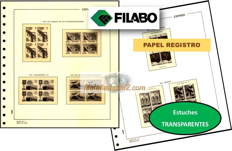 FILABO  año 1978  < Bloque de Cuatro> montado con estuches transparentes "Papel REGISTRO" / Ref. 587x