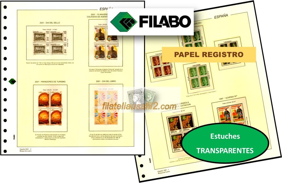 FILABO  año 2001  < Bloque de Cuatro> montado con estuches transparentes "Papel REGISTRO" / Ref. 587x