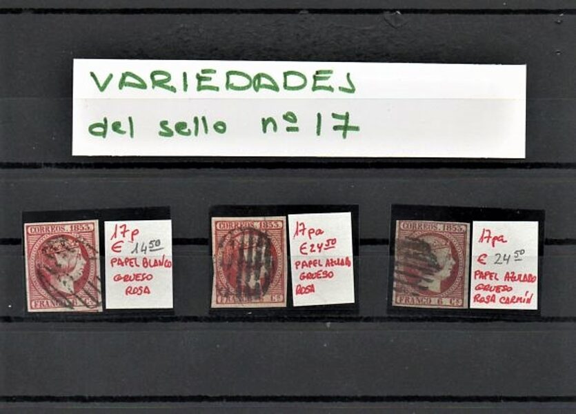 ESTUDIO-VARIEDADES del Sello usado nº 17 Isabel II año 1853. 3 piezas. // Ref.F060